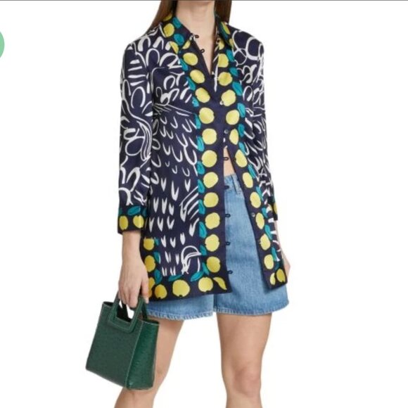 STAUD Parke Lemon Print Tunic Shirt Size S Lightweight Artsy Lagenlook Vacation - Picture 1 of 11